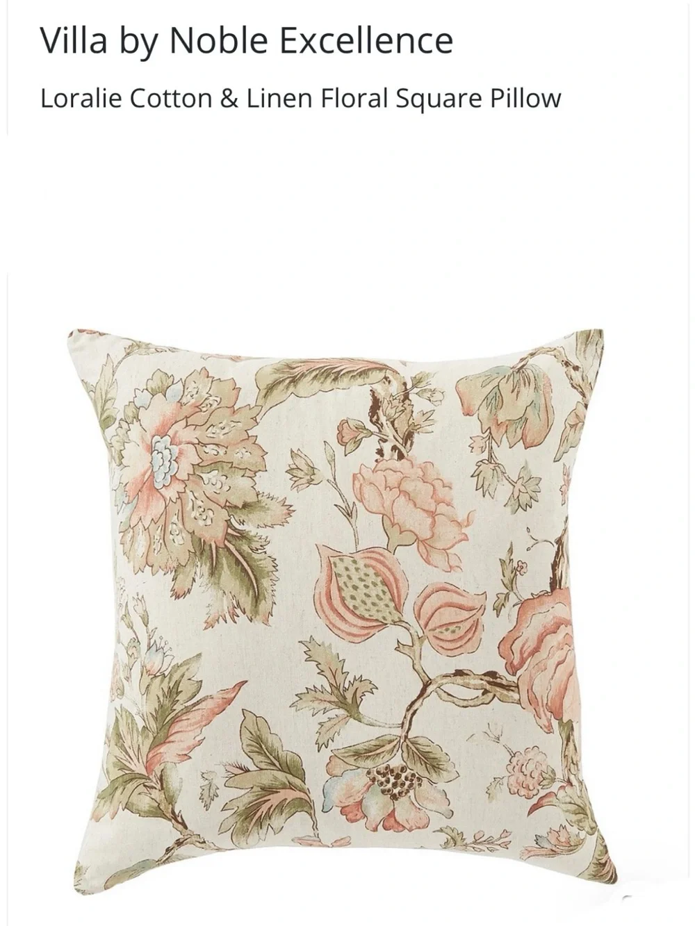 Villa by Noble Excellence 2 Loralie Cotton and Linen Floral Square Pillows